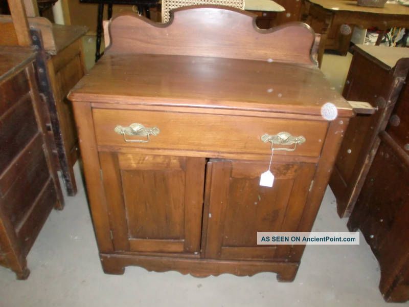 Antique Walnut Washstand With Pull Out Towel Holder 1900-1950 photo