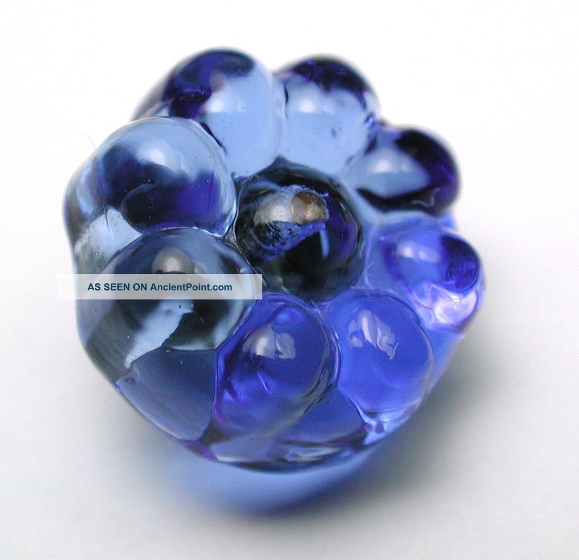 Antique Charmstring Glass Button Blue Flower Mold Swirl Back Buttons photo