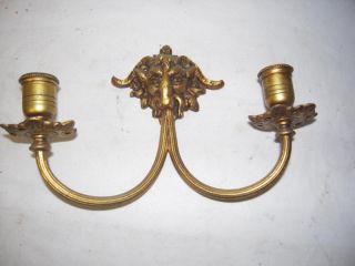 A French Bronze 2 - Arm Lion Head Wall Sconces photo