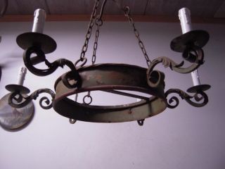An Antique Wrought Iron Round 6 - Light Chandelier photo