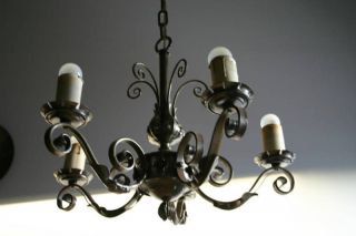 A Scrolled Wrought Iron Art Floral 5 - Light Chandelier photo