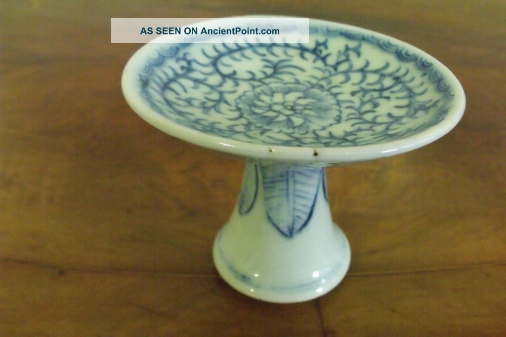 Antique Chinese Blue & White Pedestal Bowl.  Mid - Late 1800 ' S,  3.  25 