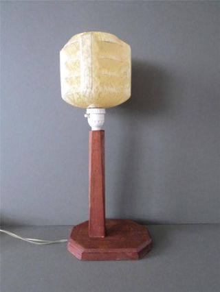 Vintage Art Deco Wooden And Amber Glass Table Desk Side Reading Lamp Light photo