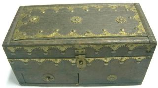 Antique Wood Box,  Three Compartments,  Decorated photo