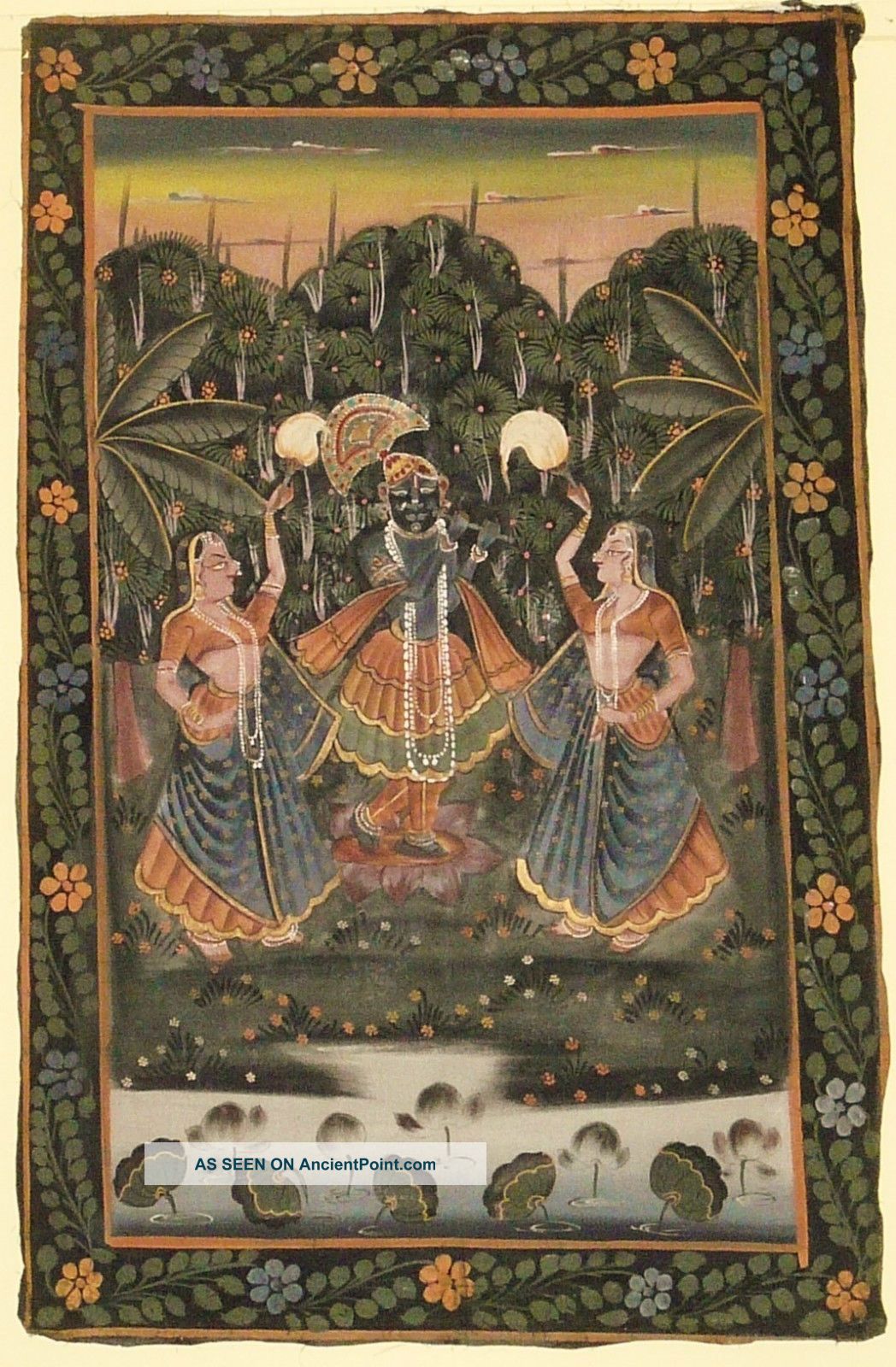 Old Krishna Hand Painted On Cloth From India Paintings photo