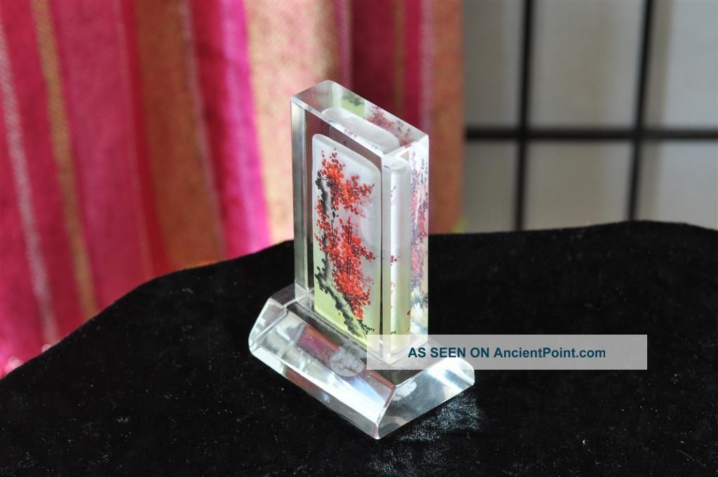 Vintage Tall Glass Chinese Paper Weight …with Painting From The Inside. . . . Tables photo