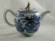 Antique 19th Century Chinese Tea Pot Blue And White Village Design Gold Detail Chinese photo 1