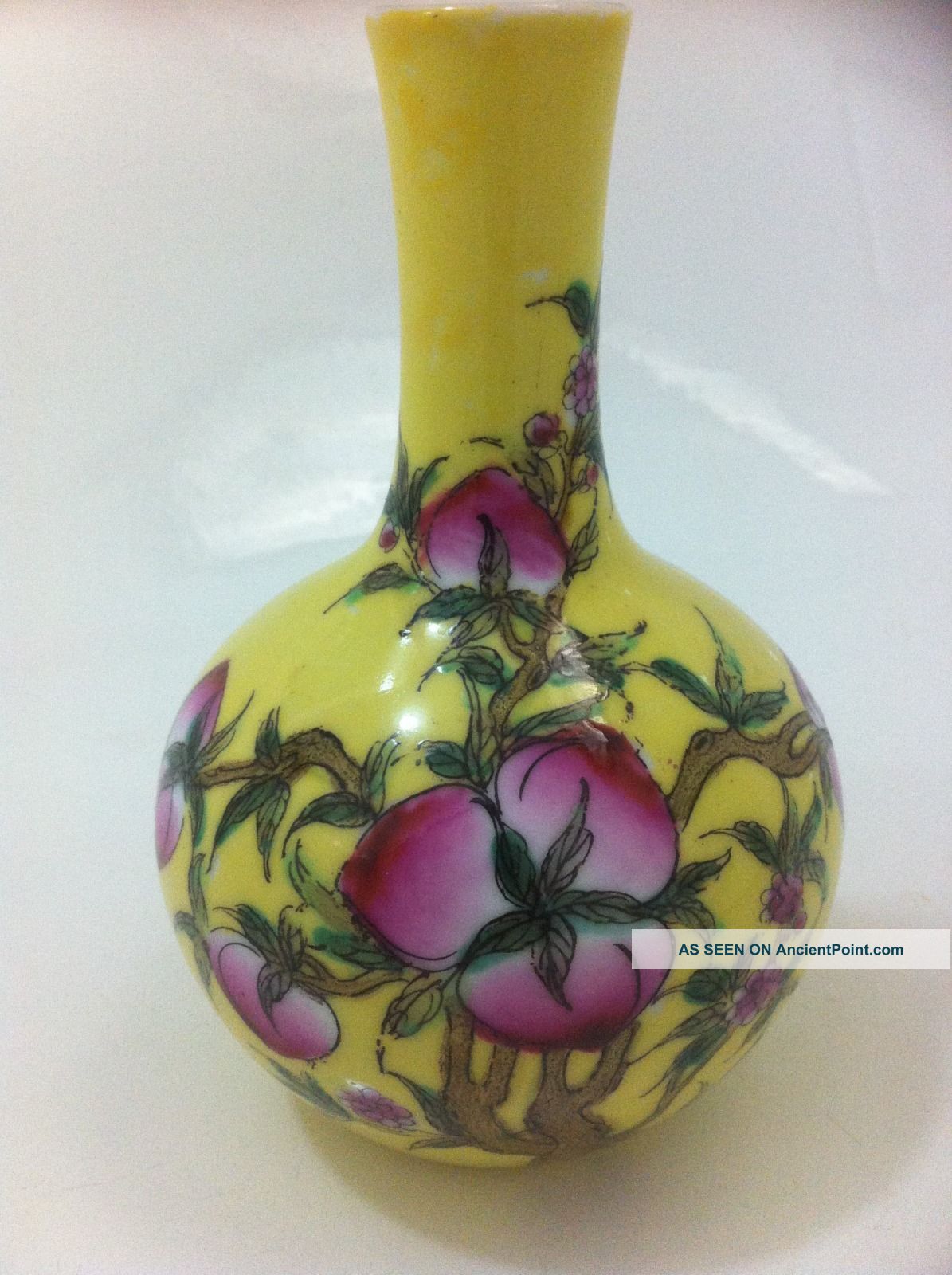 Antique Chinese Porcelain Pink And Yellow Floral Vase - Marked Vases photo