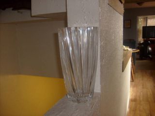 Vintage Art Deco Bohemian Cut Glass Big Vase Thick Glass 11 Tall photo