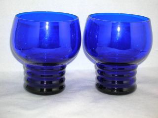 Art Deco Cobalt Blue Glass 3.  75 Ribbed Bottom Set/2 photo