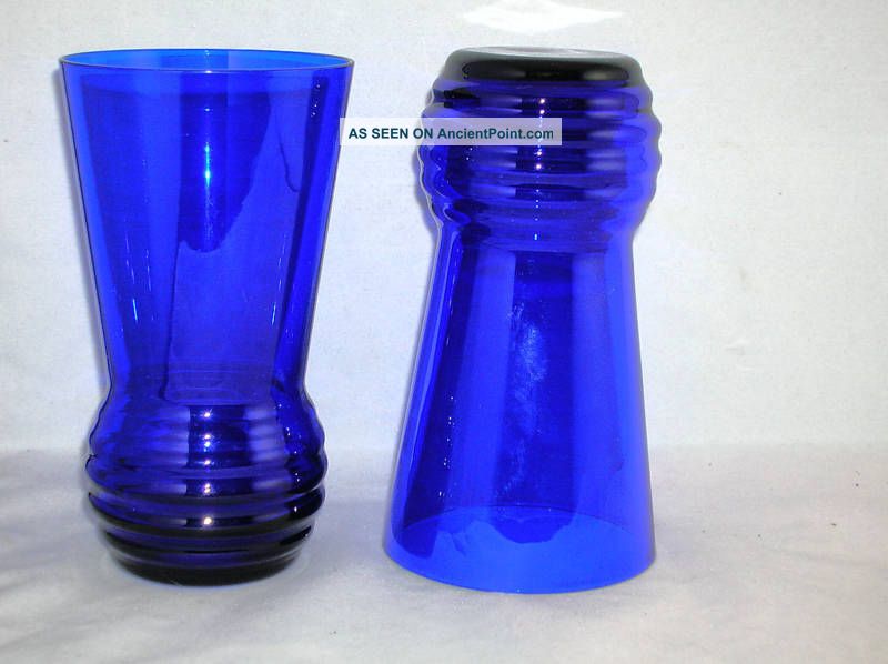 Art Deco Cobalt Blue Glass 5.  25 Ribbed Bottom Set/2 Art Deco photo