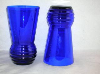 Art Deco Cobalt Blue Glass 5.  25 Ribbed Bottom Set/2 photo
