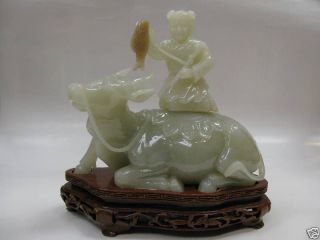 Old Chinese Jade Ox & Child Statue photo