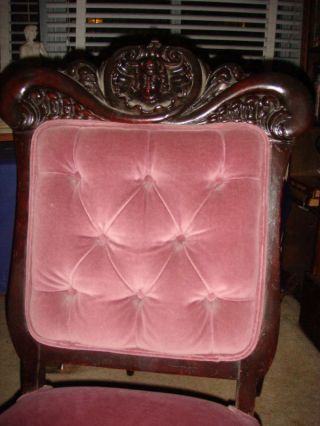 Antique Side Wood Chair Upholstered Rose photo