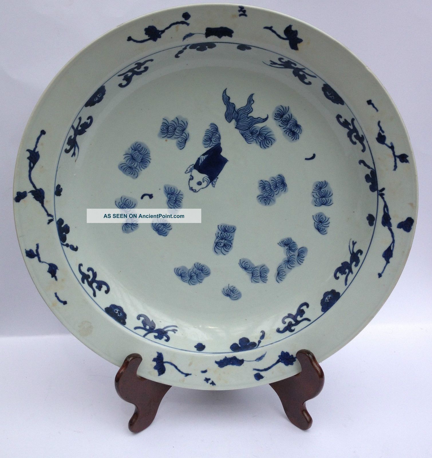 Nanking Cargo Chinese Large Rare Deep Fish Dish C1750 Porcelain photo