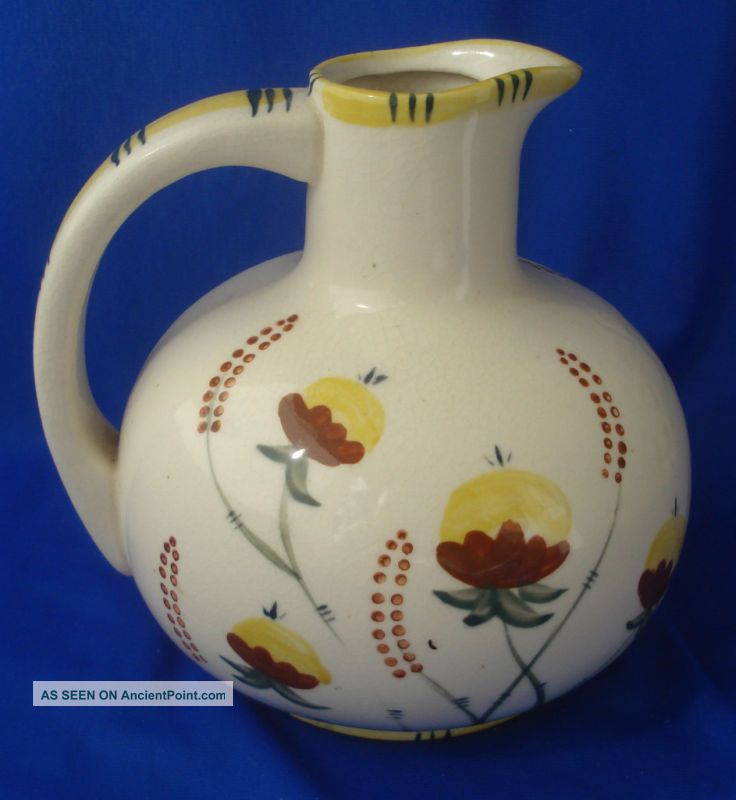 Hana Painted Majolica Ceramic Pitcher Vintage Floral Pitchers photo