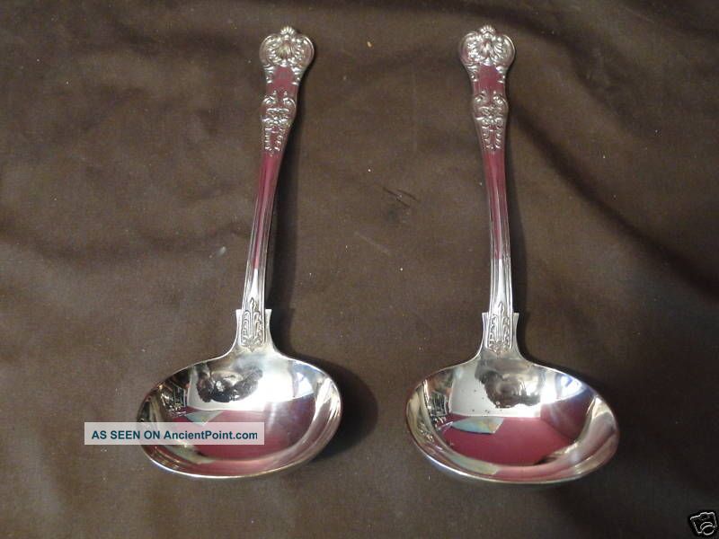 Victorian Queens Pattern Pair Sauce Ladles,  Silver Plate - William Eleysc.  1890 Flatware & Silverware photo