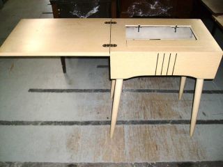 Retro Sears Roebuck Wood Sewing Machine Hide Away Table Turns Into Laptop Desk photo