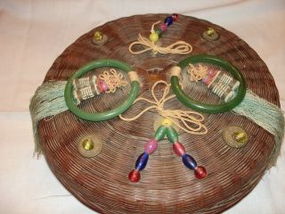 Antique Chinese Sewing Basket With Notions.  Ex Condition. photo