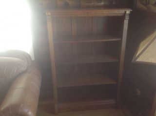 Vintage Solid Oak Paneled Bookcase /4 Shelves photo