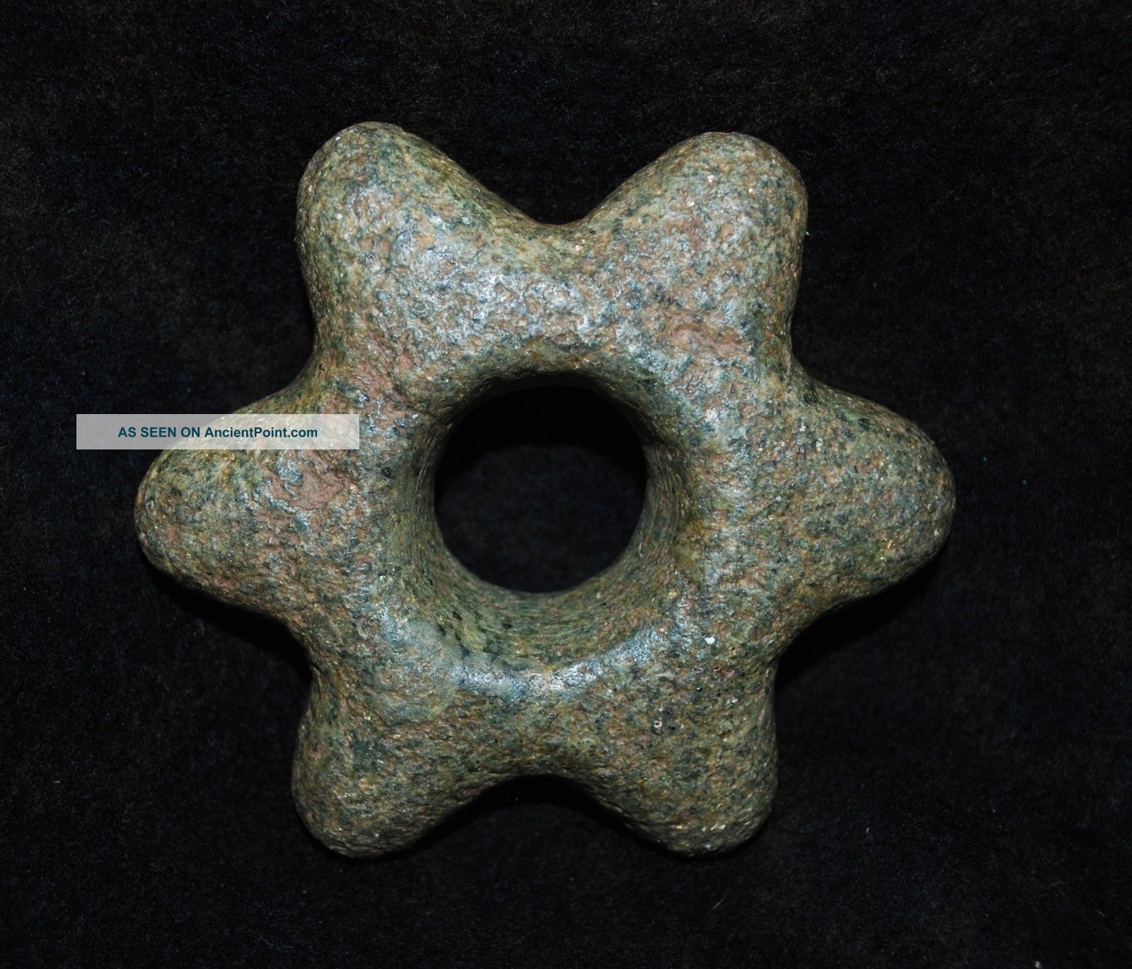 Pre - Columbian Star Form Green Stone Inca Mace Head - Peru - 4 1/2 