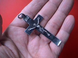 Catholic Church/monastery Solid Silver Crucifix,  Ca.  1850 Ad.  Large And Heavy photo