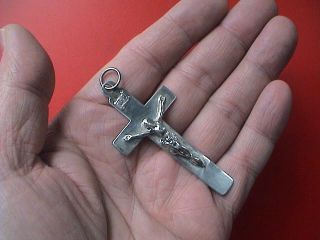 Catholic Church Monastery Solid Silver Crucifix,  Ca.  1850 Ad.  Cross Pendant photo