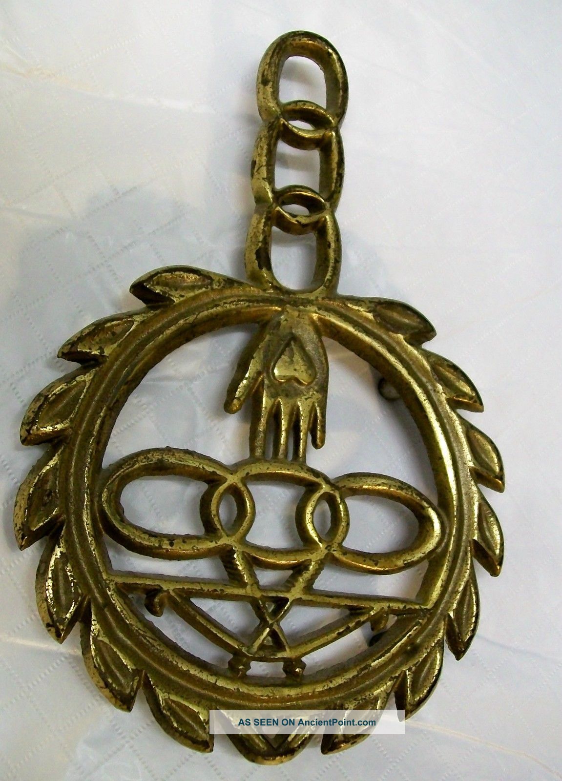 Brass Bronze Heart In Hand Independent Order Odd Fellows Trivit Hot Plate Trivets photo