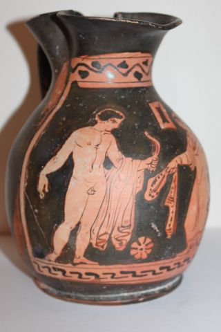 Quality Ancient Greek Pottery Red Figure Athlete Oniochoe 4th Centur Bc Wine Jug photo