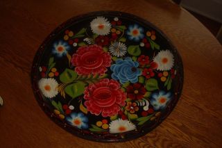 Vintage Wood Painted Bread Bowl Hand Made From Mexico 1950s photo