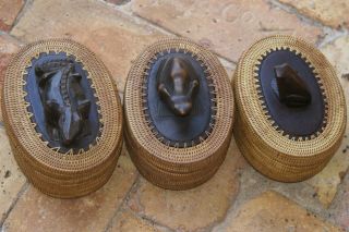 Buy 2 Get 3rd Free Vintage Unique Artist Art Basket Trio 19,  20,  21 Handcarved Lid photo