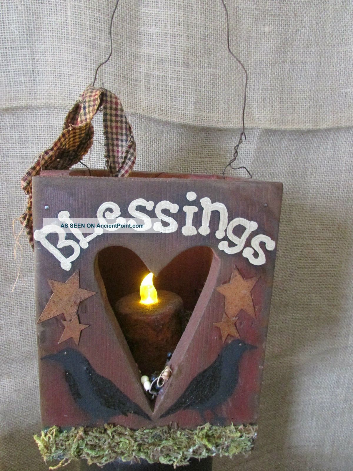 Hand Painted Custom Made Old Crow/sheep/house Candle Box Primitive/country Primitives photo