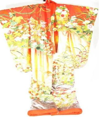Japanese Wedding Kimono Lavishly Embroidered And Block Printed Silk photo