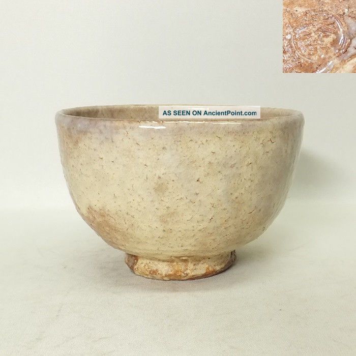 F530: Japanese Hagi Pottery Ware Tea Bowl With Good Work And Good Atmosphere Bowls photo
