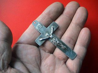 Large And Heavy Antique Catholic Church/monastery Silver Crucifix,  Ca.  1850 Ad. photo