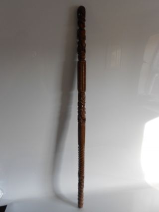 Antique 19th Century Maori Carved Tokotoko Ceremonial Walking Stick Rare photo