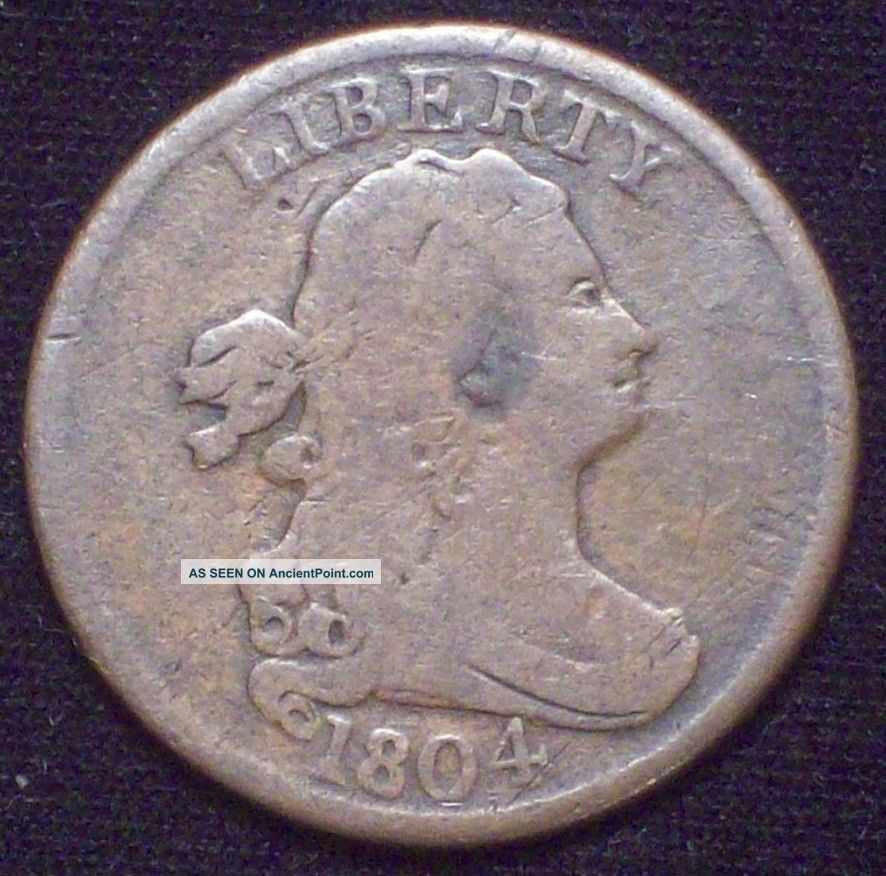 1804 Draped Bust Half Cent Spiked Chin Awesome F+ Brown Authentic Us Colonial The Americas photo