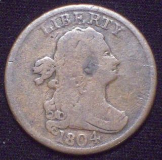 1804 Draped Bust Half Cent Spiked Chin Awesome F+ Brown Authentic Us Colonial photo