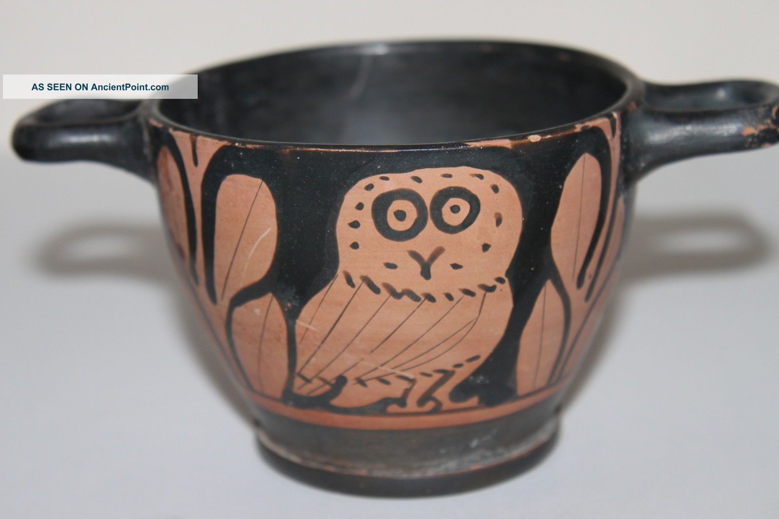 Ancient Greek Red Figure Owl Pottery Skyphos Wine Cup 4th Century Bc Greek photo