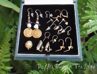 Antique Roman Earrings ' Bird ' Glass,  Carnelian,  22 Ct Gold Fluted Beads 14k Gf photo