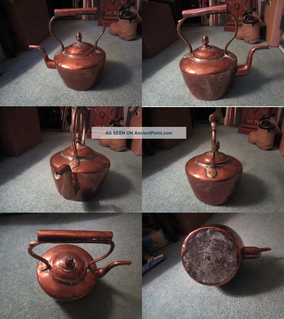 Antique Copper Tea Kettel Primative Teapot 1800 ' S Primitives photo