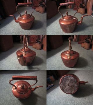 Antique Copper Tea Kettel Primative Teapot 1800 ' S photo