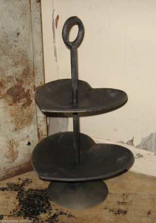 Heart Tray Cupcake/cookie Stand Pewter Tone Primitive Bride Table Wedding Decor photo