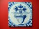Antique Delft Tiles With Flower Vase,  17th Century Ad.  Blue White And Manganese Tiles photo 3
