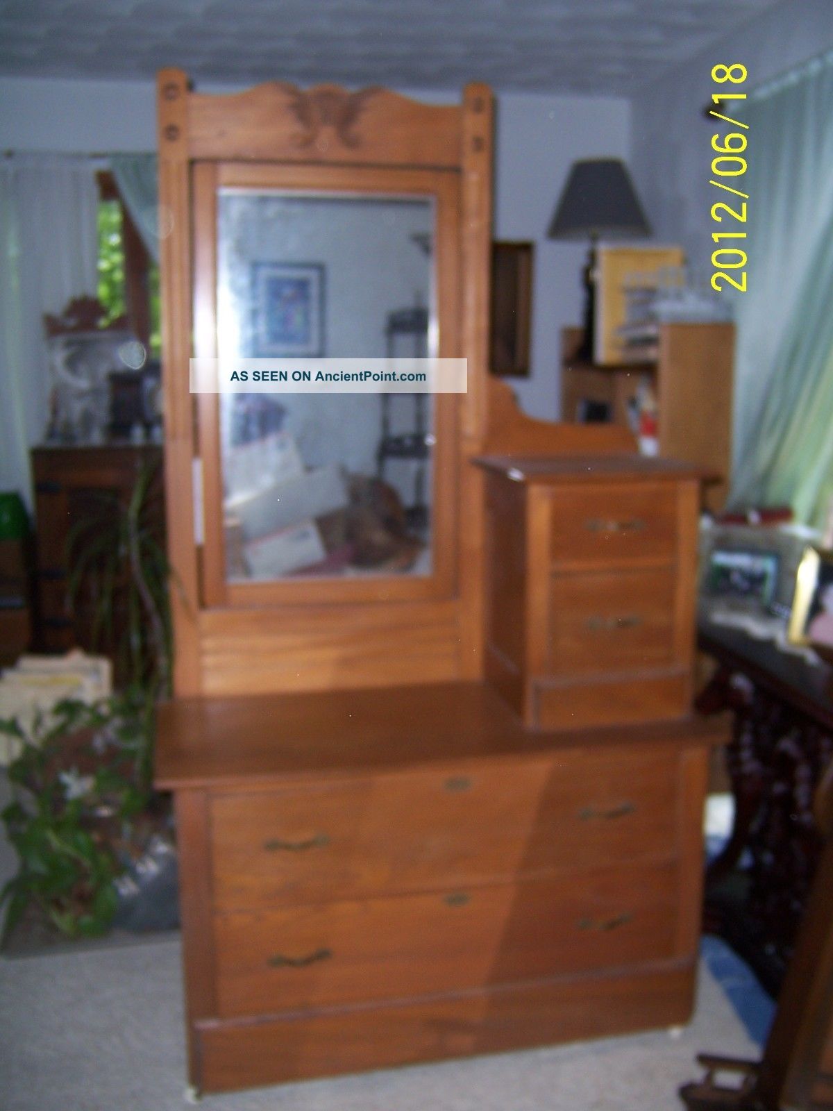 Antique Golden Oak Bonnet Dresser W Mirror 1800 - 1900’s 1800-1899 photo