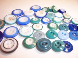 38 Antique H.  P.  China Buttons - Cobalt Blue/green - Exc.  Cond - (only 1 Neg Fb) photo