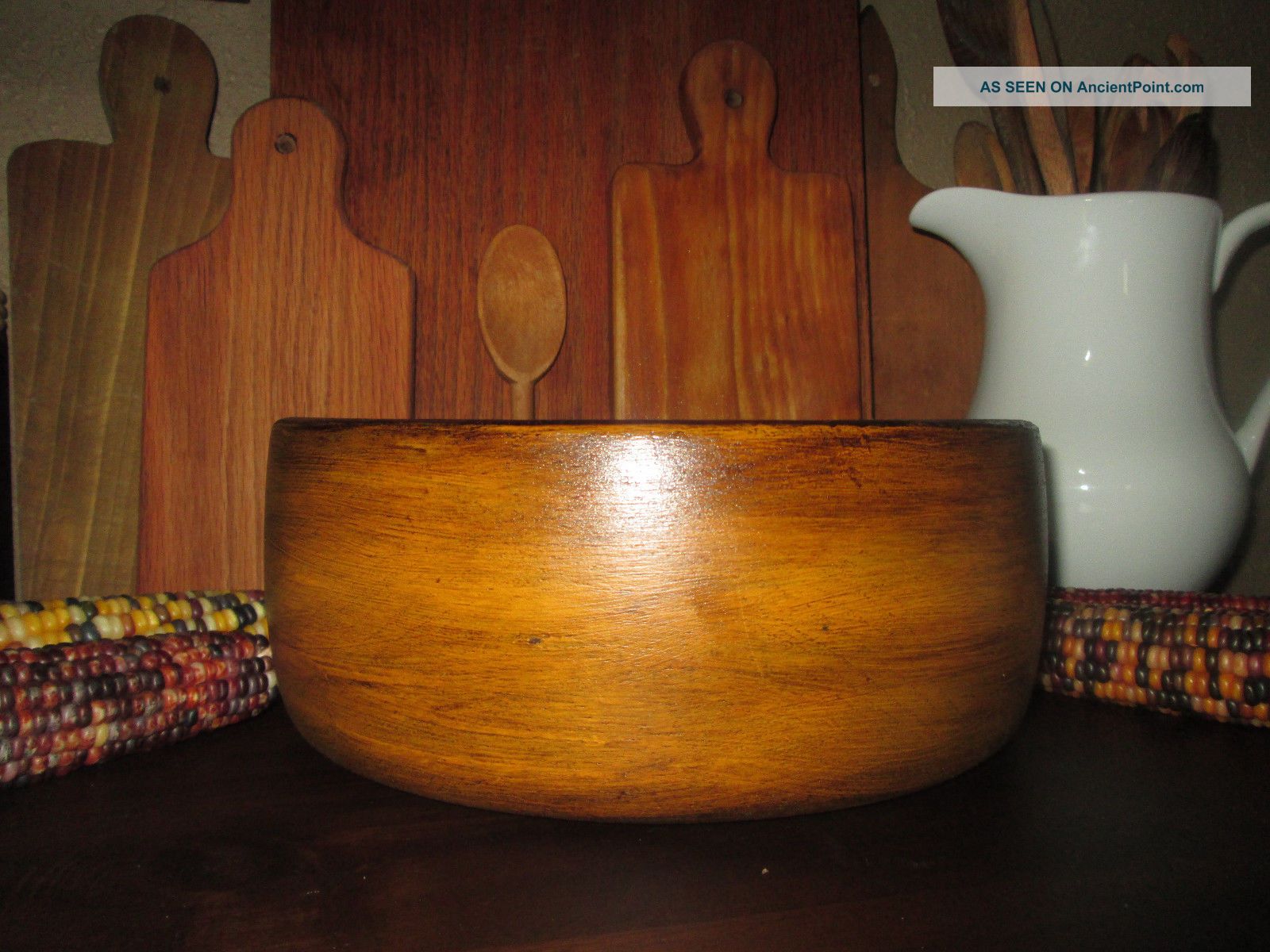 Primitive Farmhouse Golden Autumn Wood Dough Bread Bowl Salad Food Safe Deep Primitives photo
