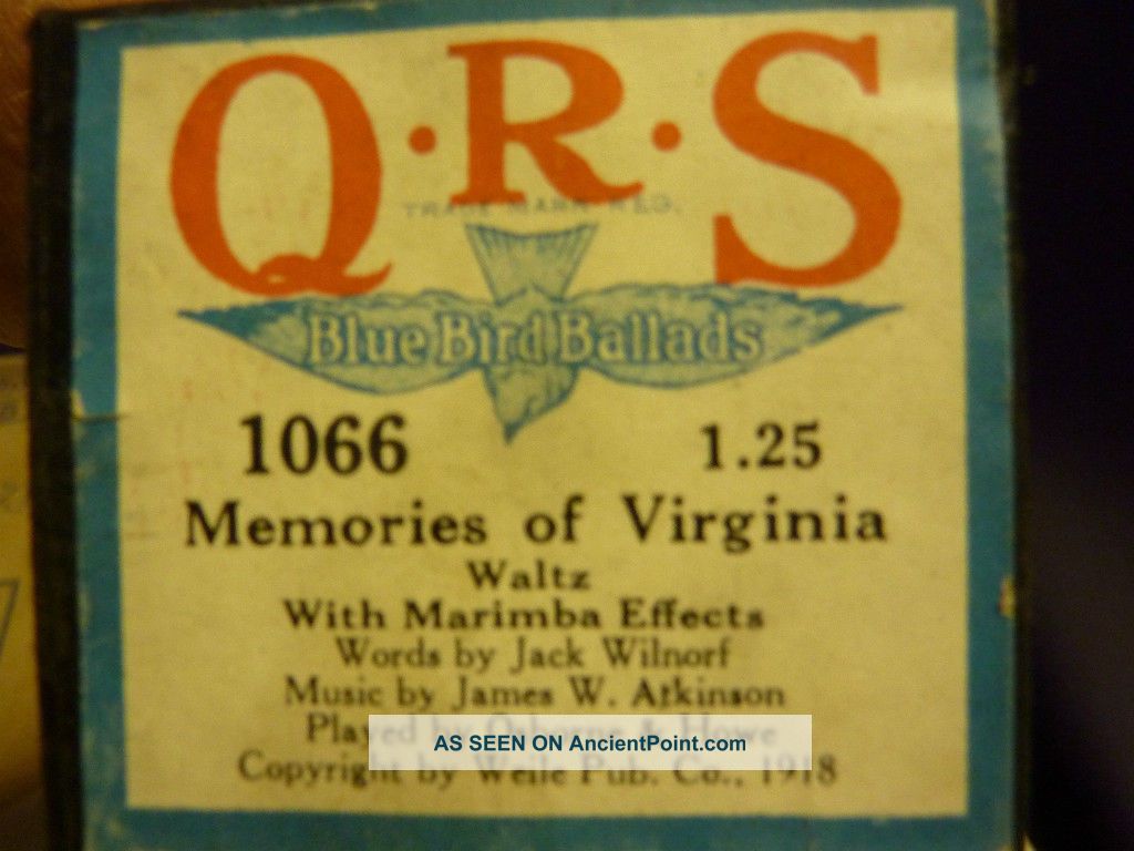 Vintage Piano Roll Qrs 1066 Memories Of Virginia Bbb Keyboard photo