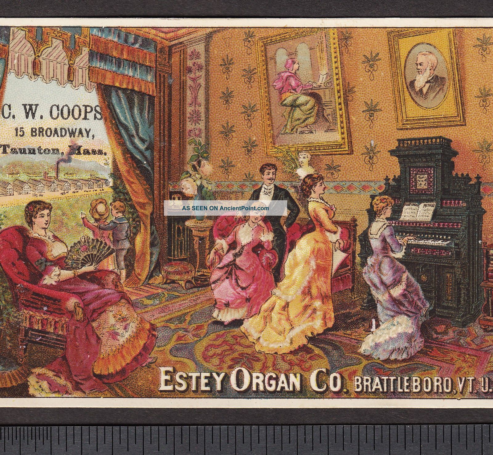 1800 ' S Estey Organ Brattleboro Vt Factory View Victorian Advertising Trade Card Keyboard photo