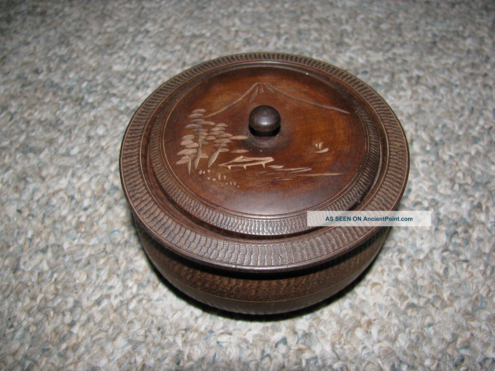 Vintage Wooden Treen Ware Round Box With Lid,  Japanese Trinket Bowl With Lid Boxes photo